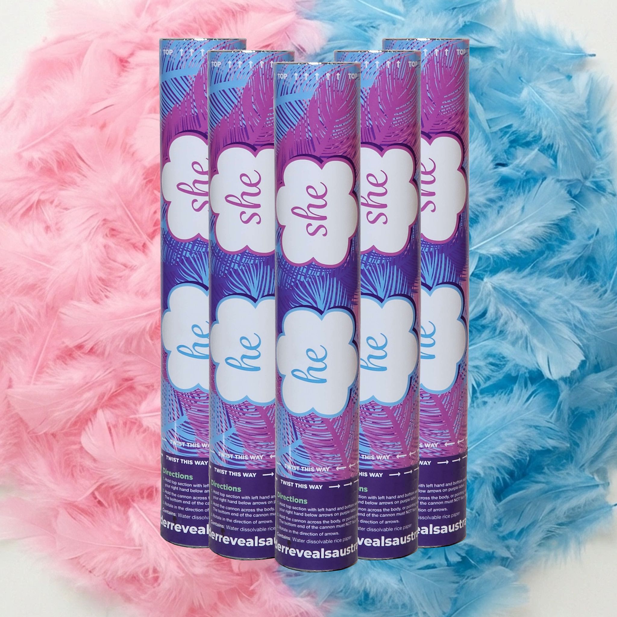Gender Reveal Feather Cannon 5 Pack Bundle